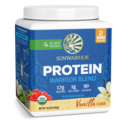 Sunwarrior vanilla front label showing product benefits and clean ingredients