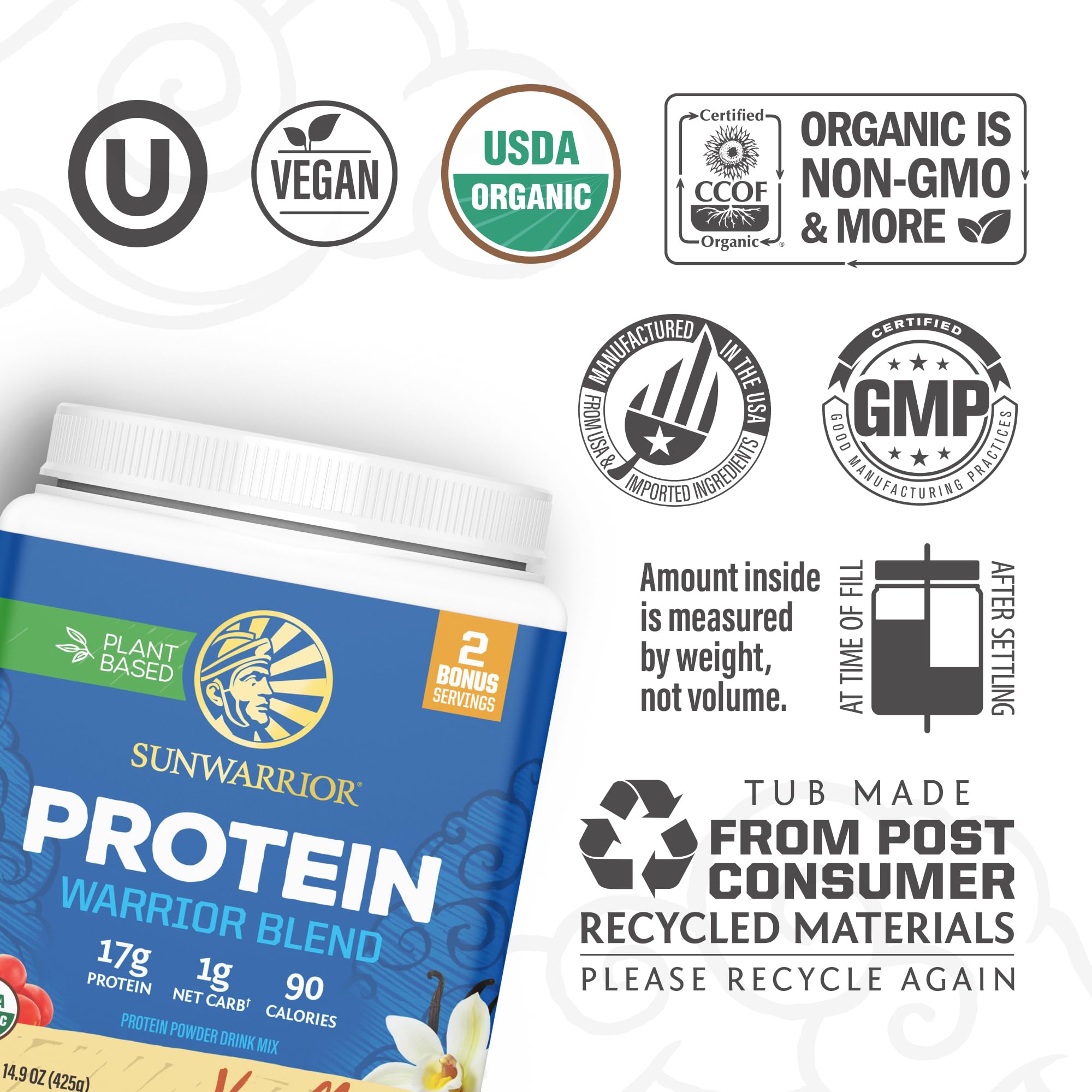 Sunwarrior ingredients bowl with hemp and pea highlighting plant-powered nutrition