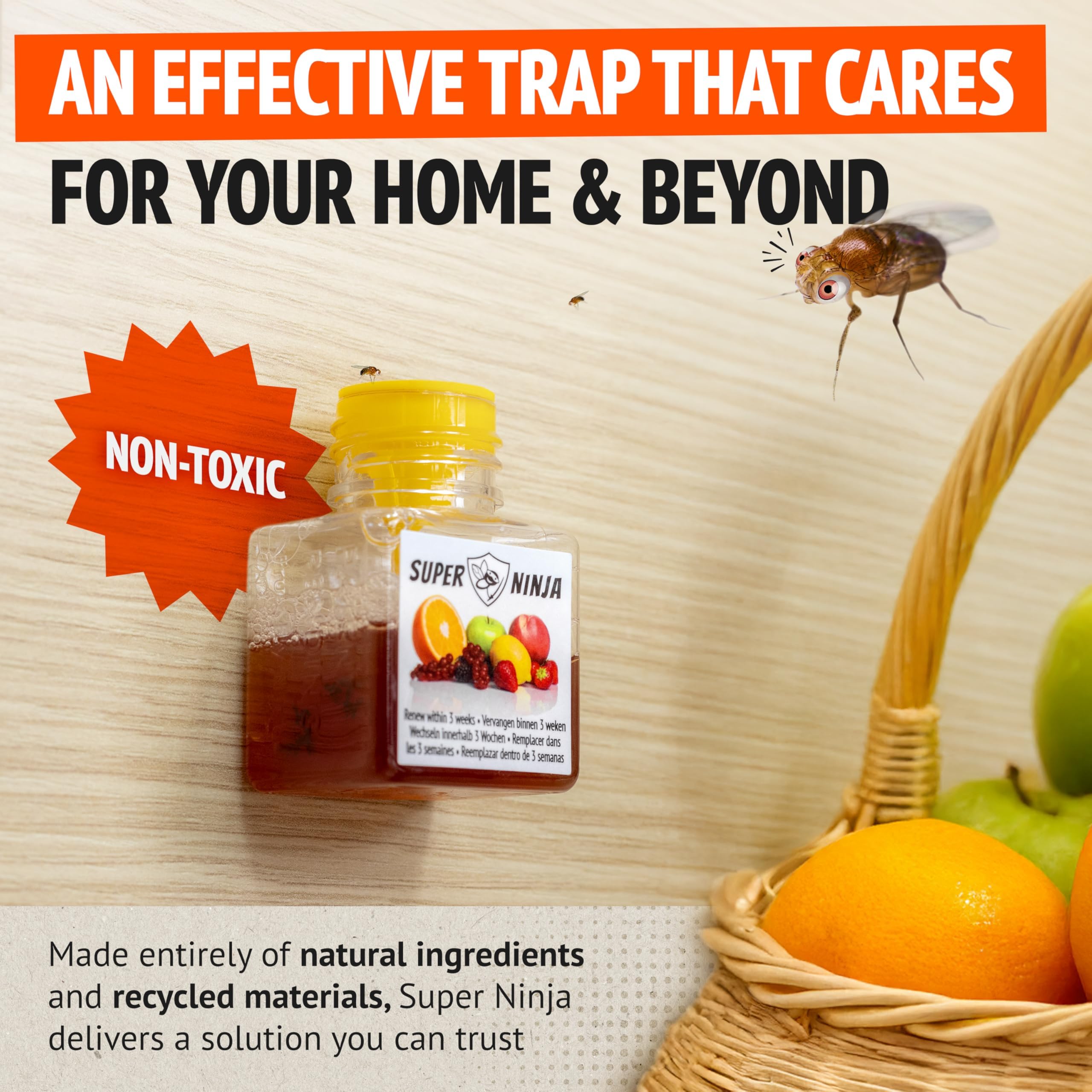 Recyclable Super Ninja packaging label highlighting sustainable materials