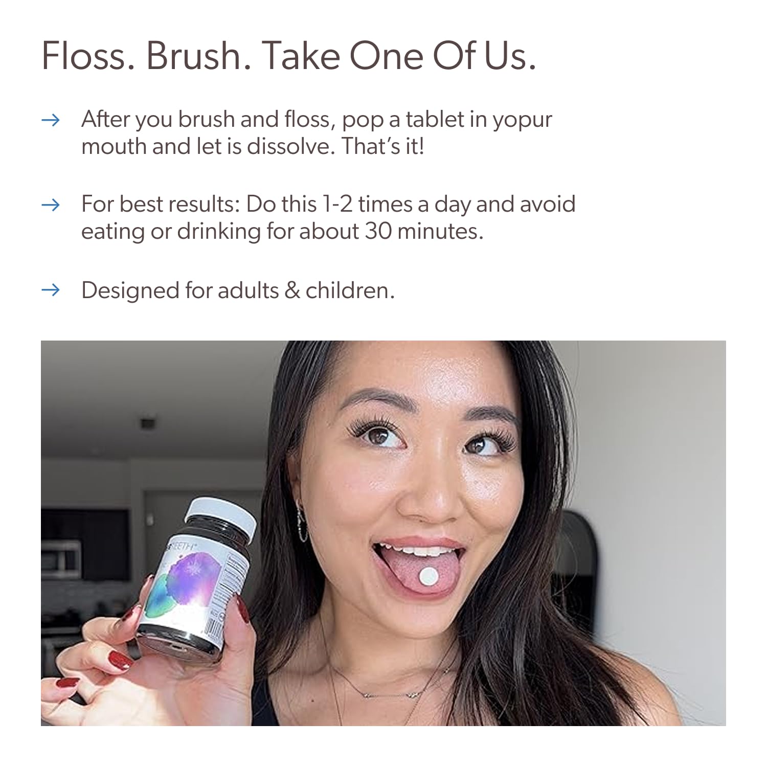 SUPER TEETH ingredient label listing probiotic strains for oral balance