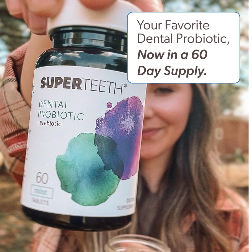 SUPER TEETH tablet texture close-up demonstrating chewable consistency