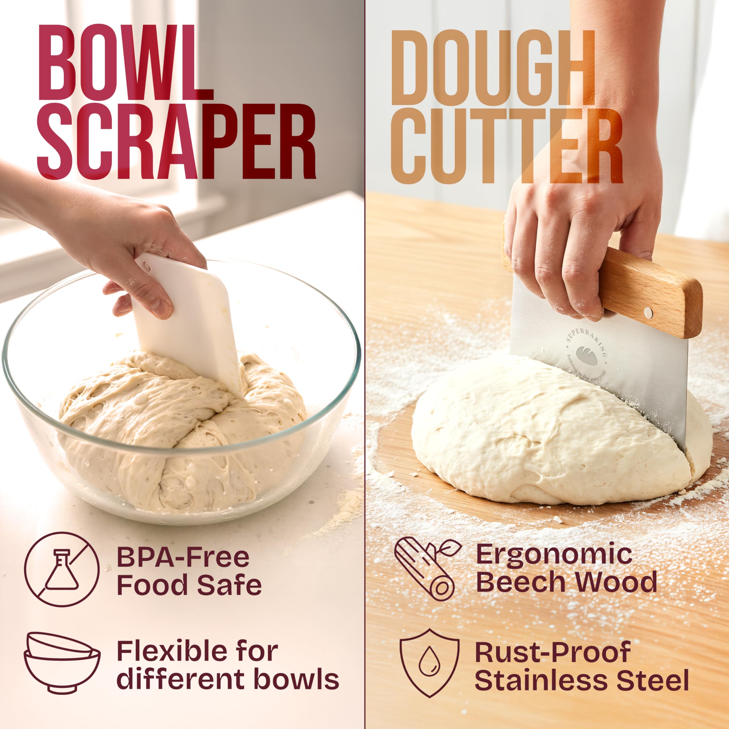 Superbaking banneton next to a ruler to show 9 inch scale and accurate sizing benefit