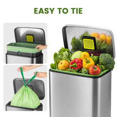 superbio bag placed in kitchen bin holding food scraps showing leak resistance benefit