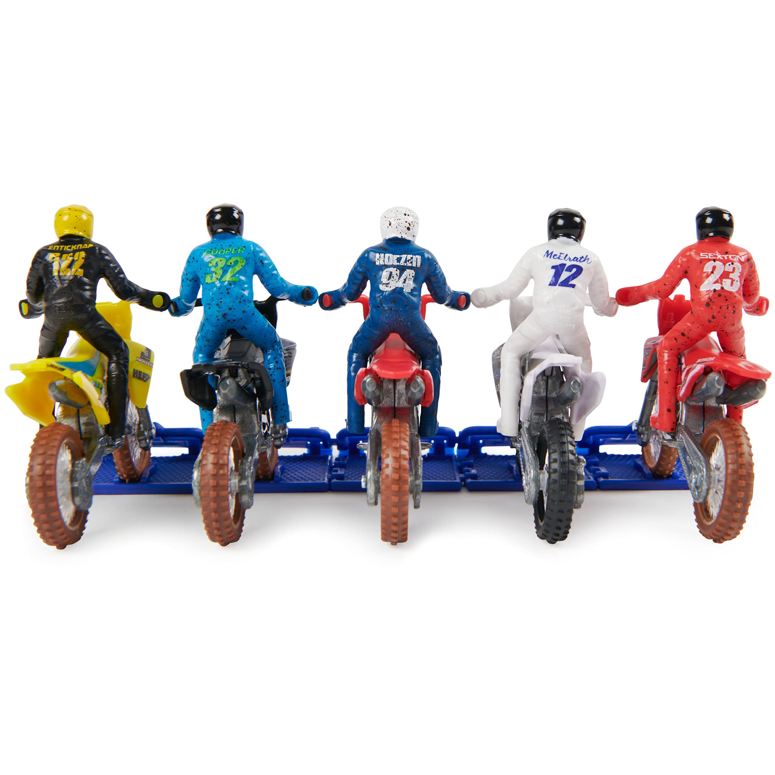 Supercross box back label with contents list and features for buyer information