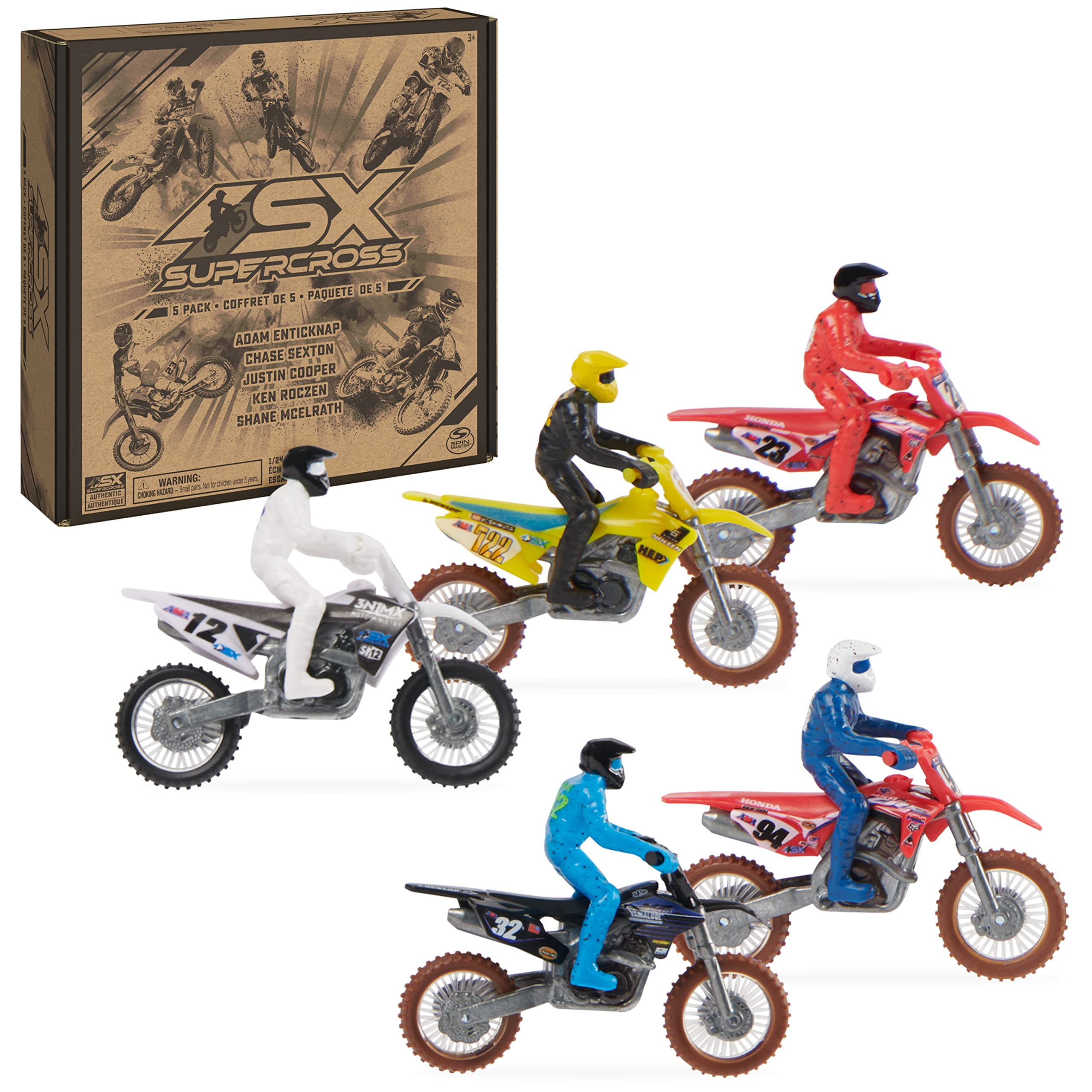 Supercross front packaging view showing five bikes and branded artwork and excitement