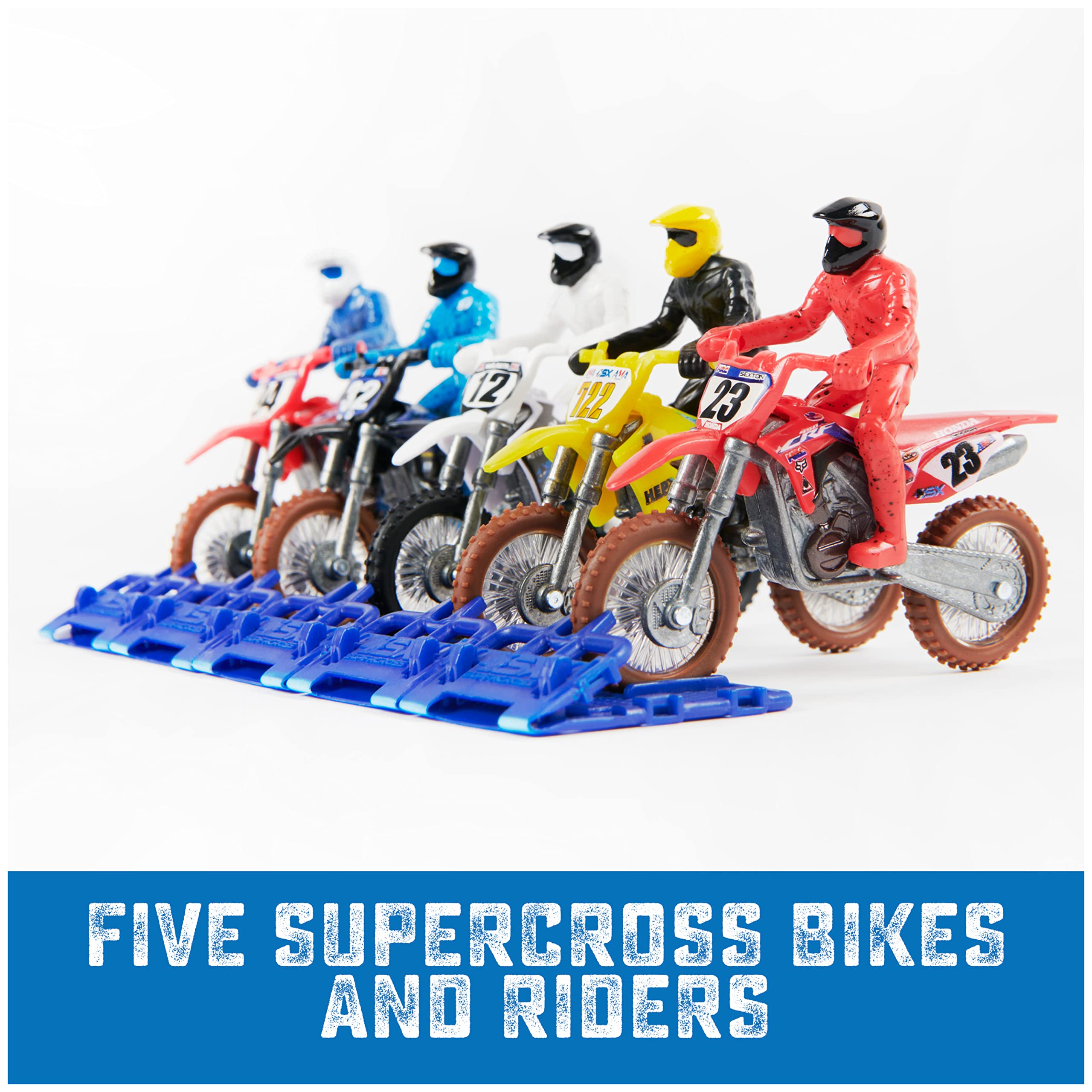 Supercross closeup of metal motor and fork highlighting realistic weight and durability