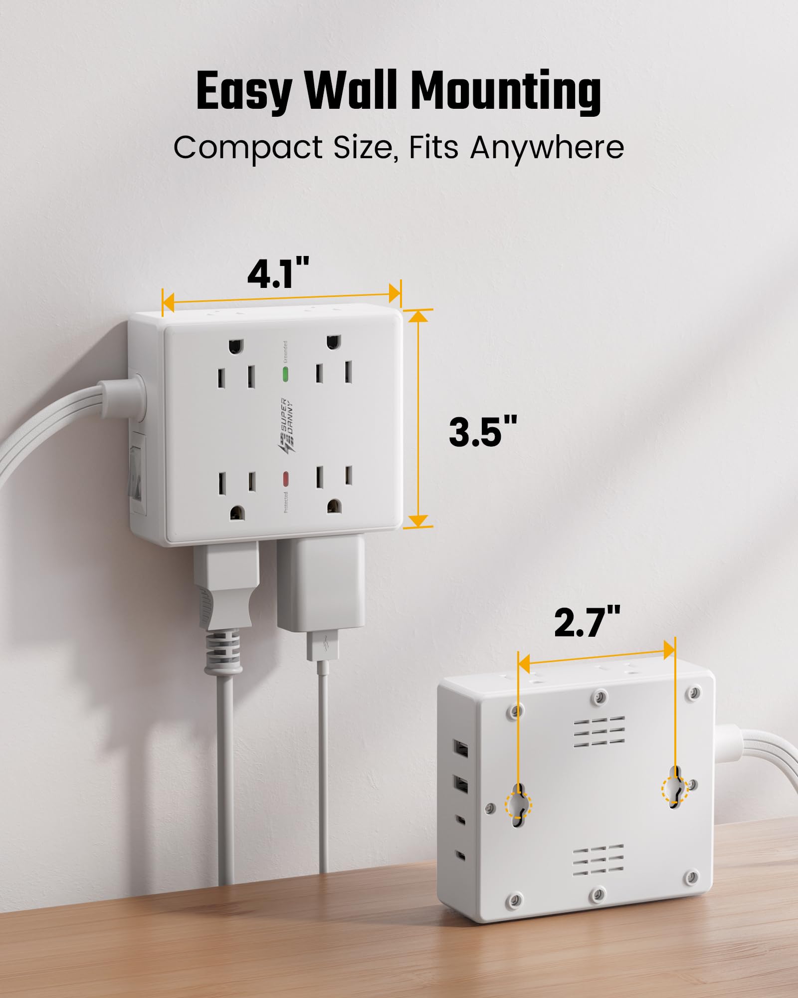 SUPERDANNY six-foot cord laid out to show reach and scale from outlet to workstation