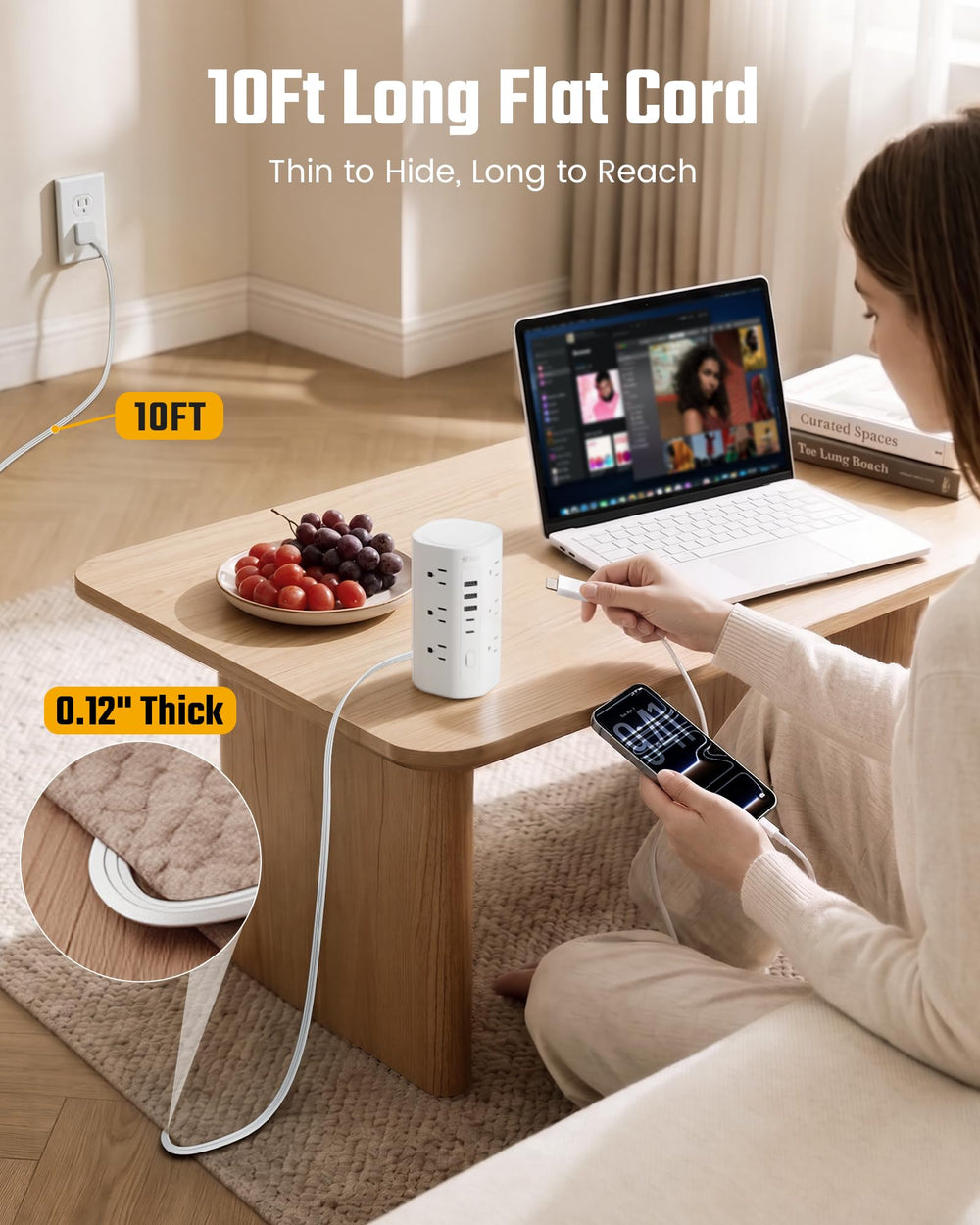 SUPERDANNY flat plug closeup showing ultra-thin design and flush-wall convenience