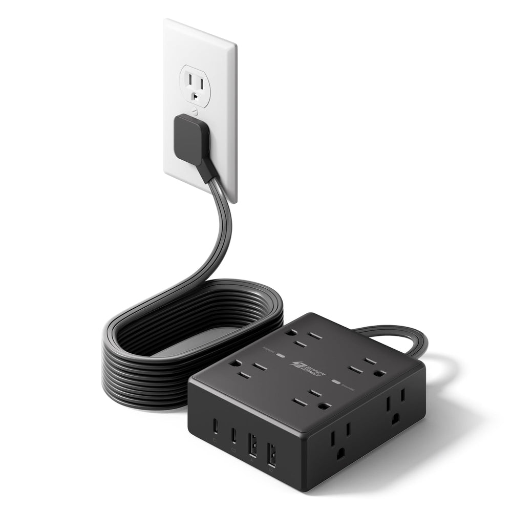SUPERDANNY front view showing eight outlets and four USB ports, neat charging hub