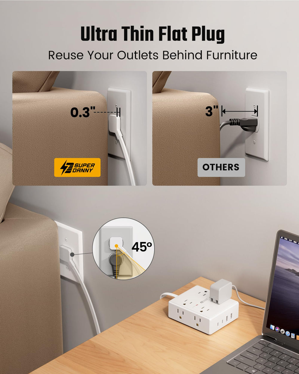 SUPERDANNY mounted under desk demonstrating easy installation and tidy cable management