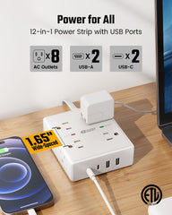 SUPERDANNY close-up showing 1.65-inch spacing between outlets to fit large plugs