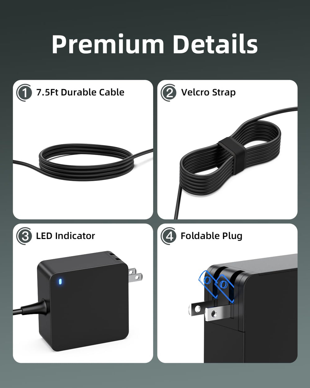 Superer foldable plug closeup illustrating space-saving design and travel convenience