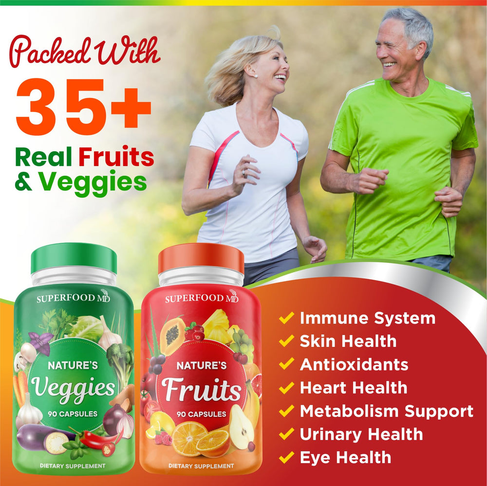 Superfood MD ingredient blend powder highlighting mixed fruits and vegetables