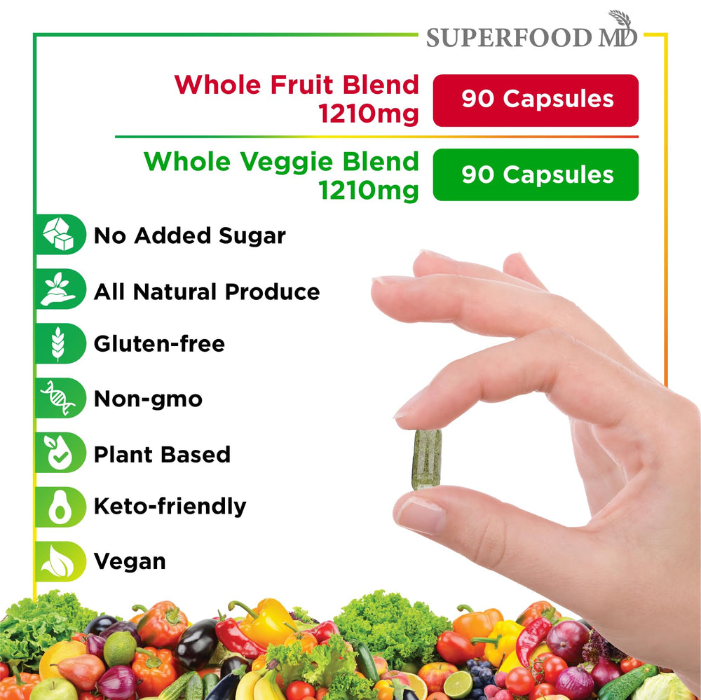 Superfood MD serving size demonstration beside a glass of water for daily use