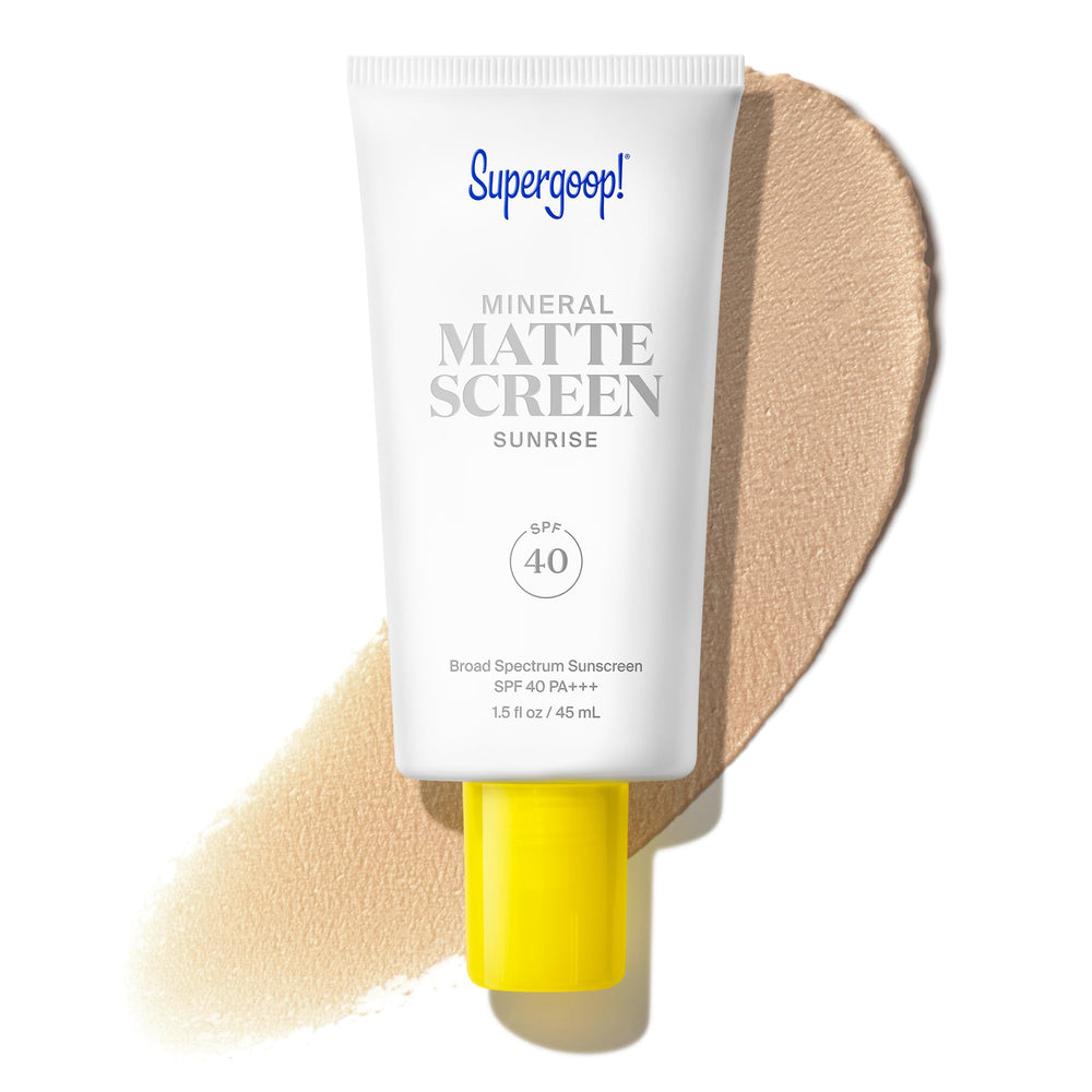 Supergoop! front packaging of Mattescreen Sunrise showing SPF 40 and matte finish benefit