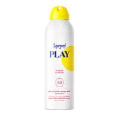 Supergoop! front packaging showing SPF 30 mist and citrus scent for lightweight protection