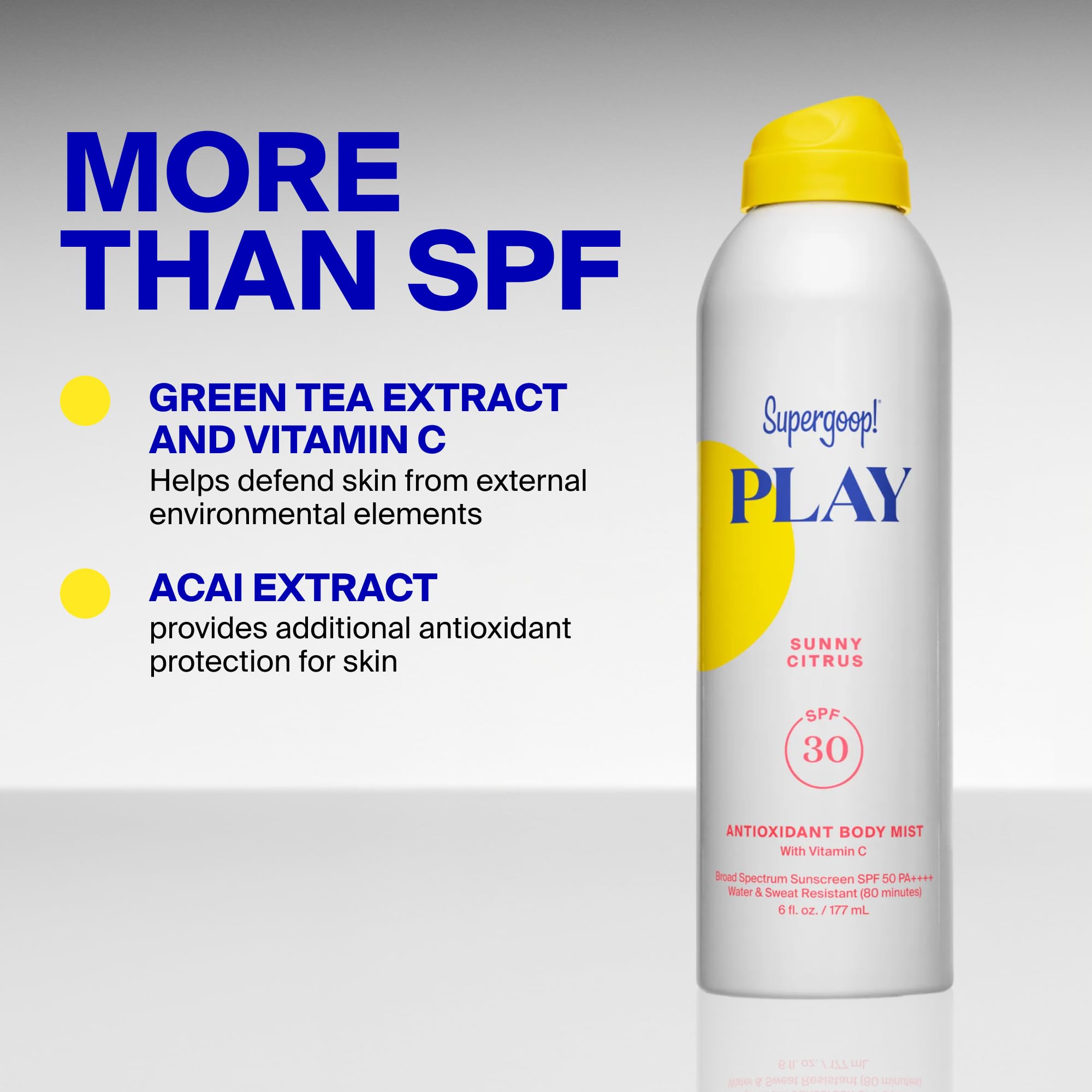 Supergoop! mist sprayed on wet skin poolside for quick reapplication benefit