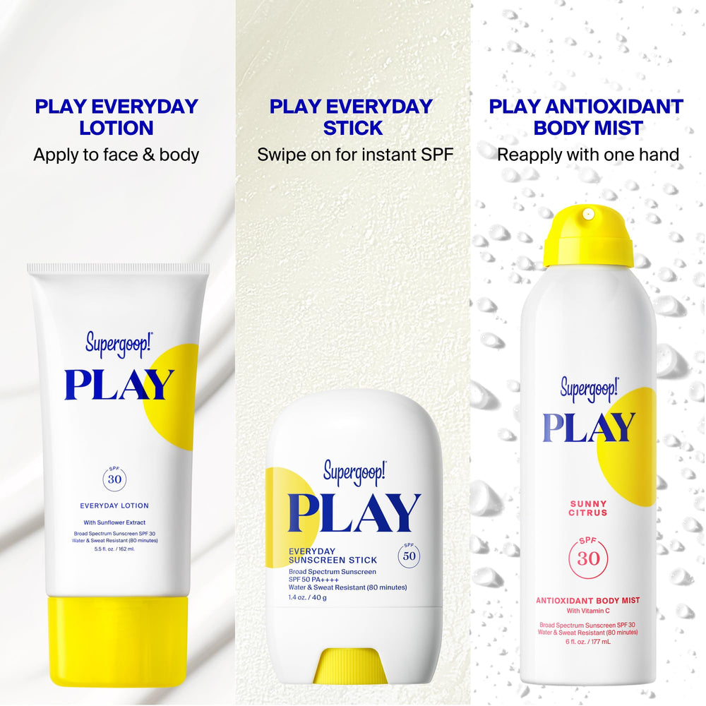 Supergoop! lifestyle image outdoors with citrus scent evoking refreshing protection