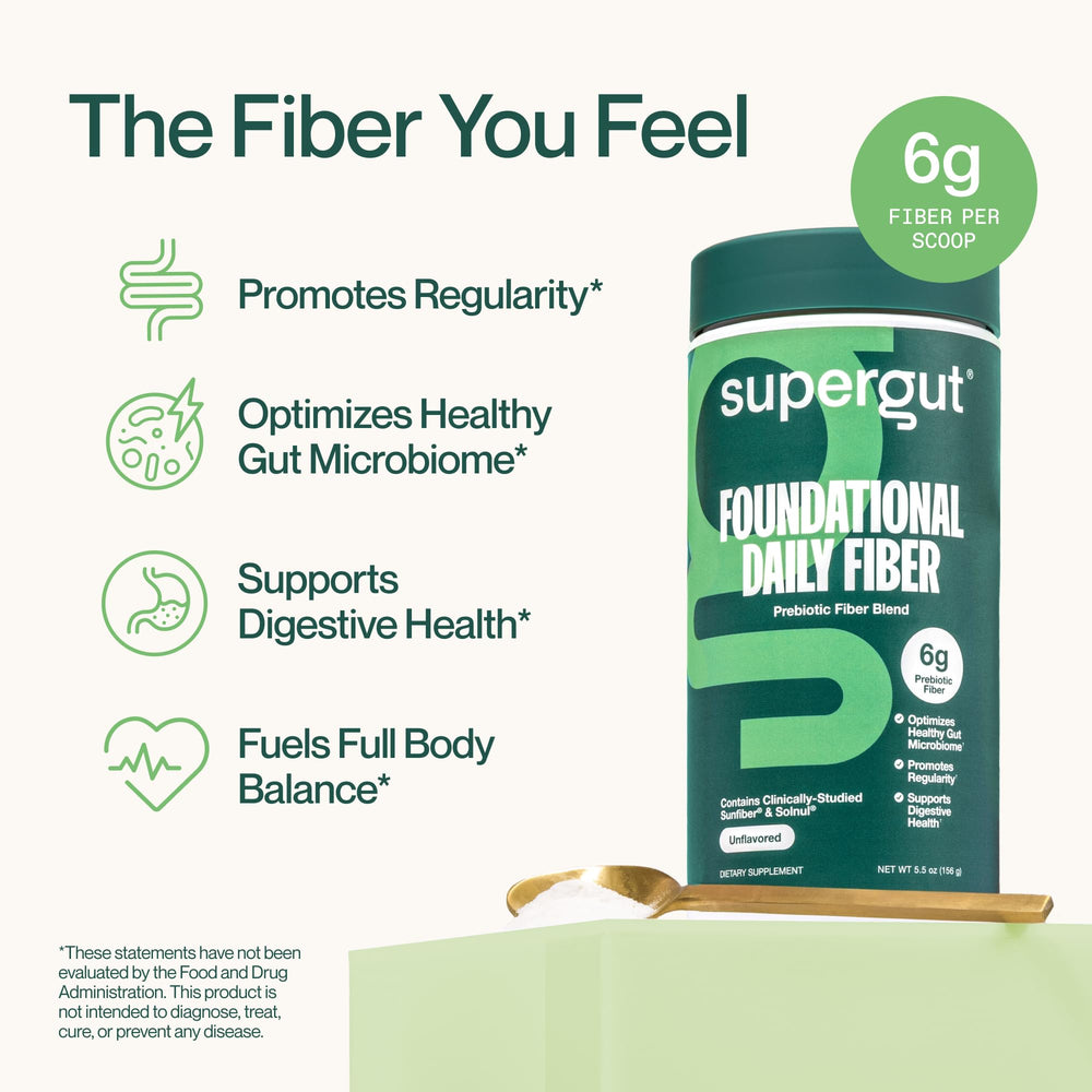 Supergut scoop with powder heaped, clear portioning for easy daily servings