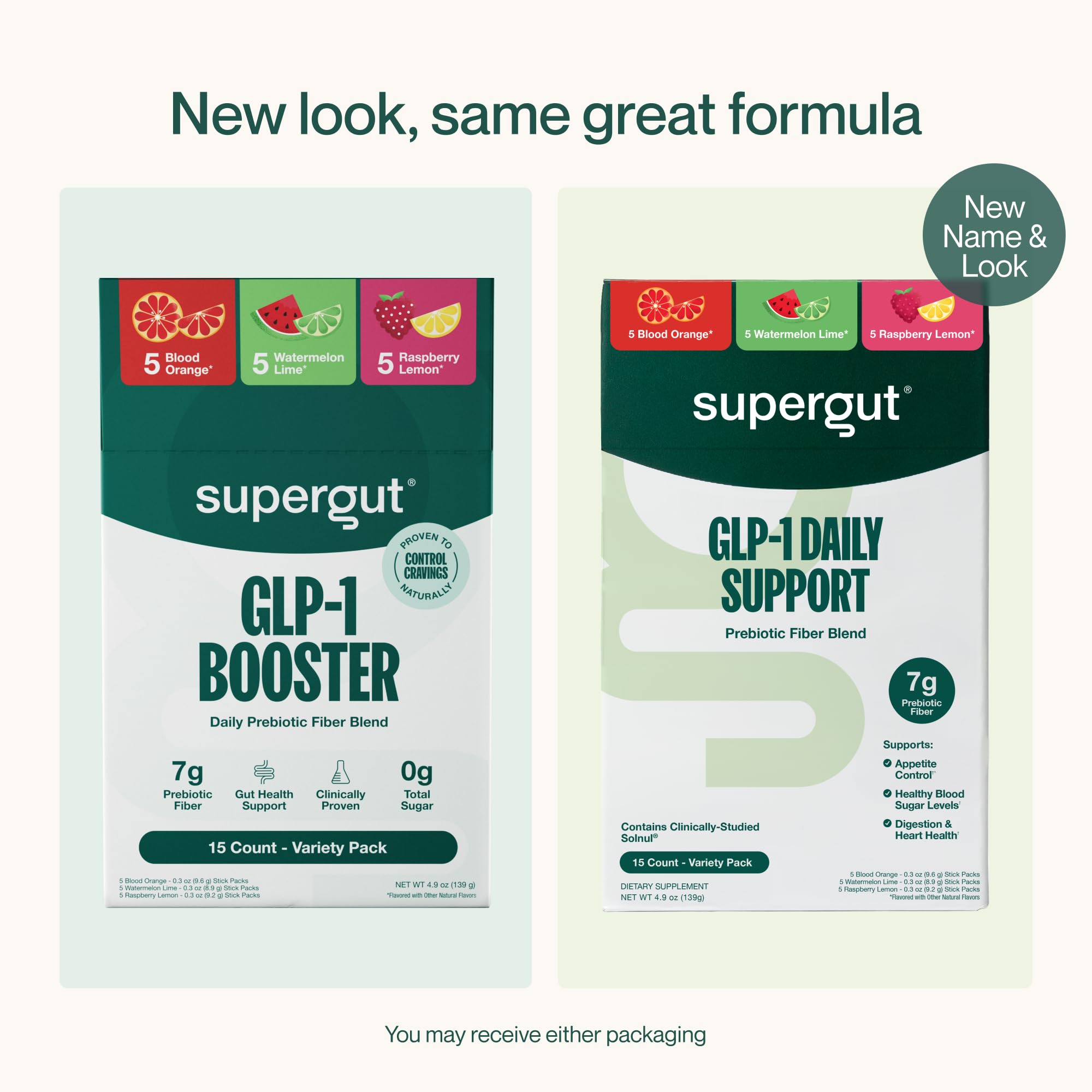 Supergut variety pack opened flatlay with sachets, highlighting flavor options benefit