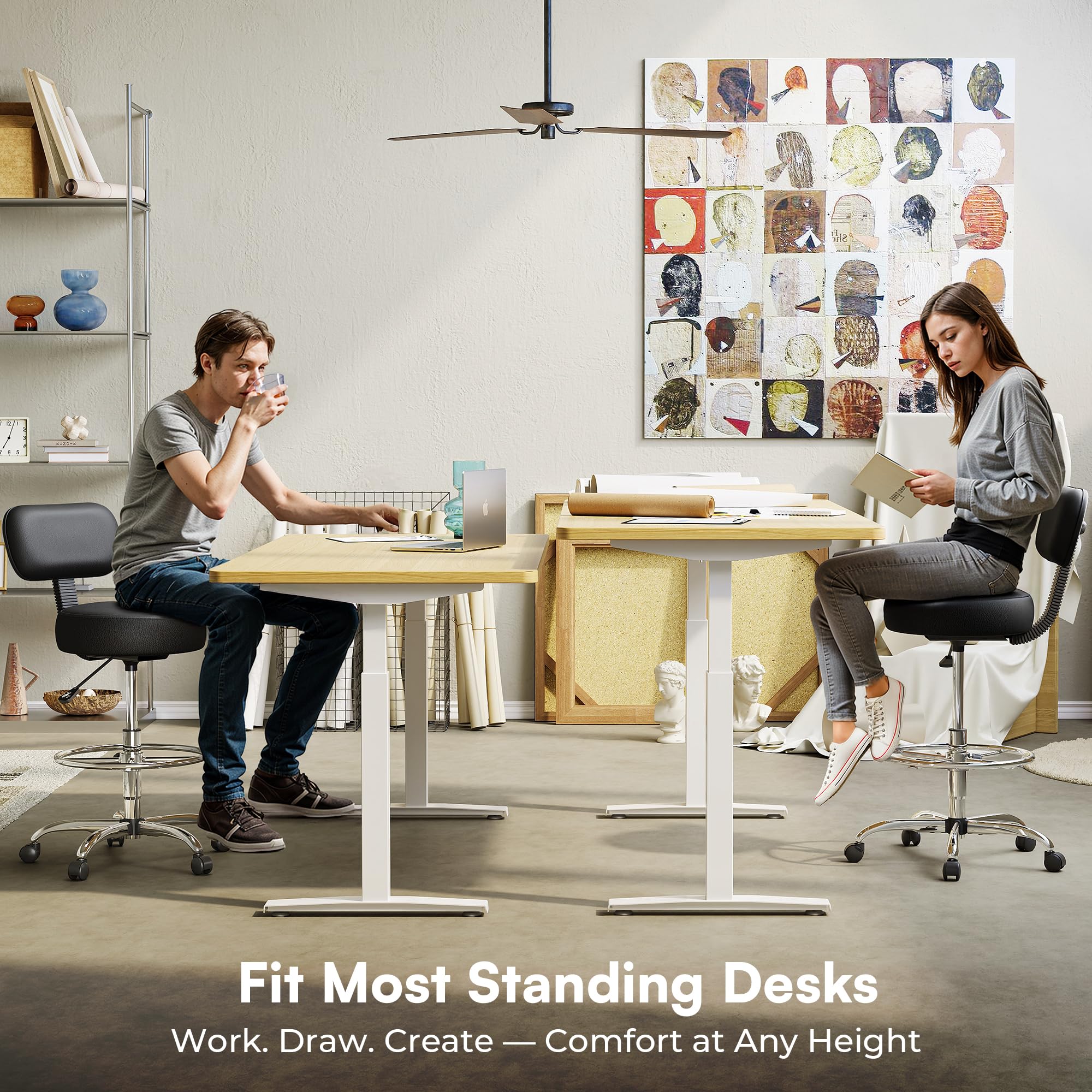 SUPERJARE drafting chair dual-wheel casters gliding quietly across floor
