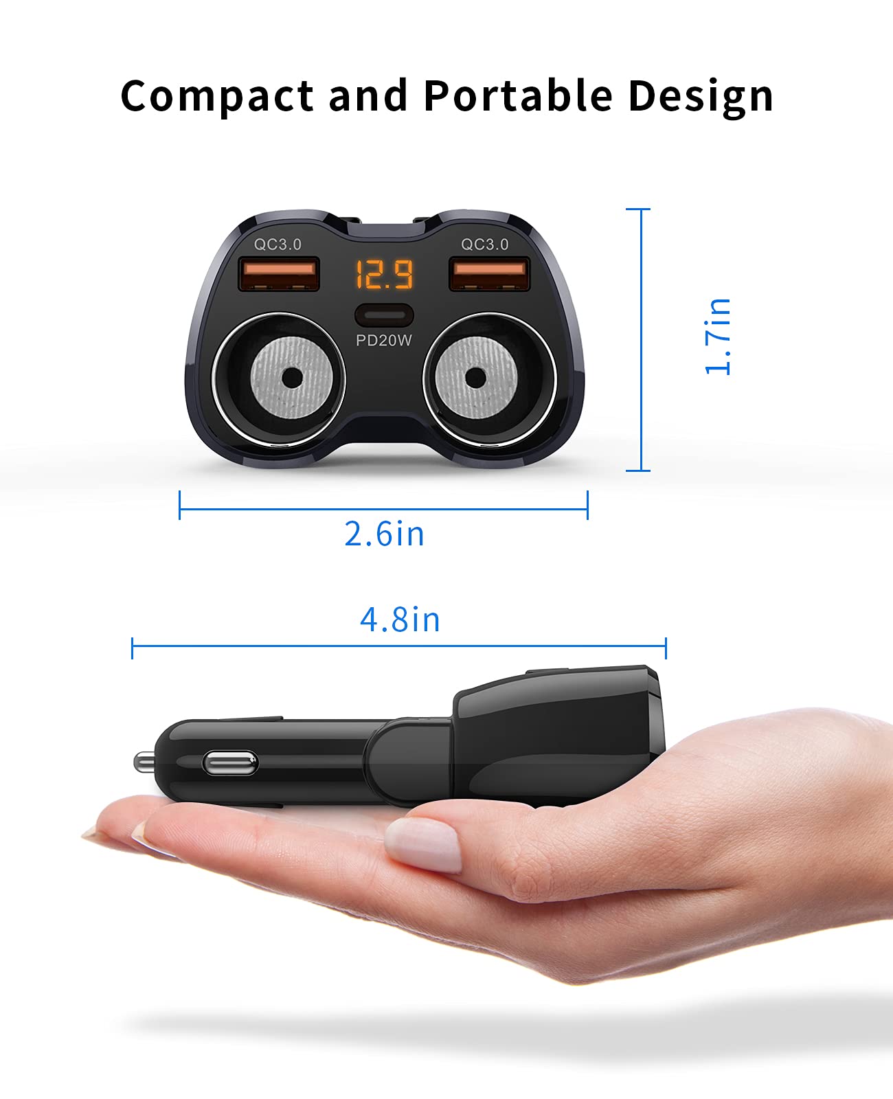 SUPERONE USB-C PD and dual QC USB ports for faster charging on the go