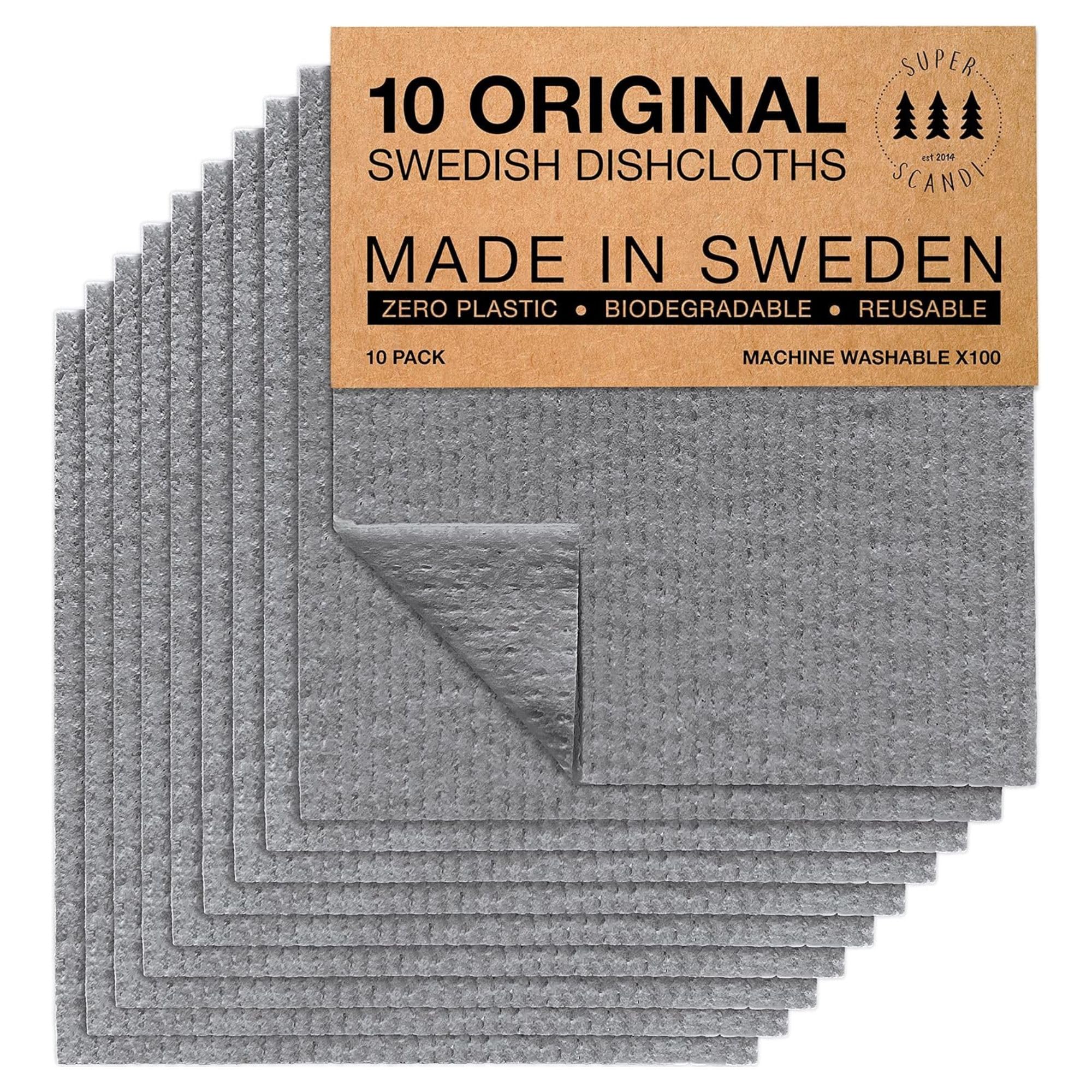 SUPERSCANDI front packaging showing grey dishcloths and eco benefits