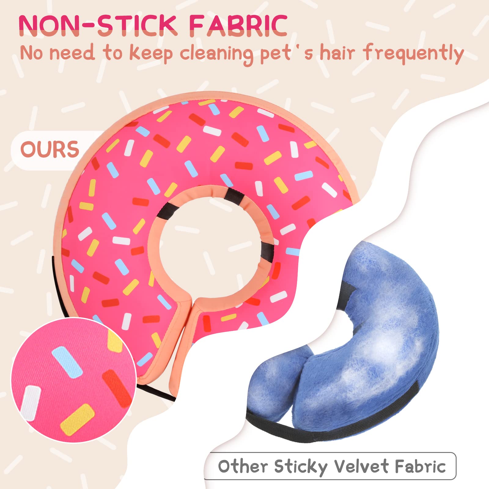 Supet donut collar on small dog side profile allows vision and mobility