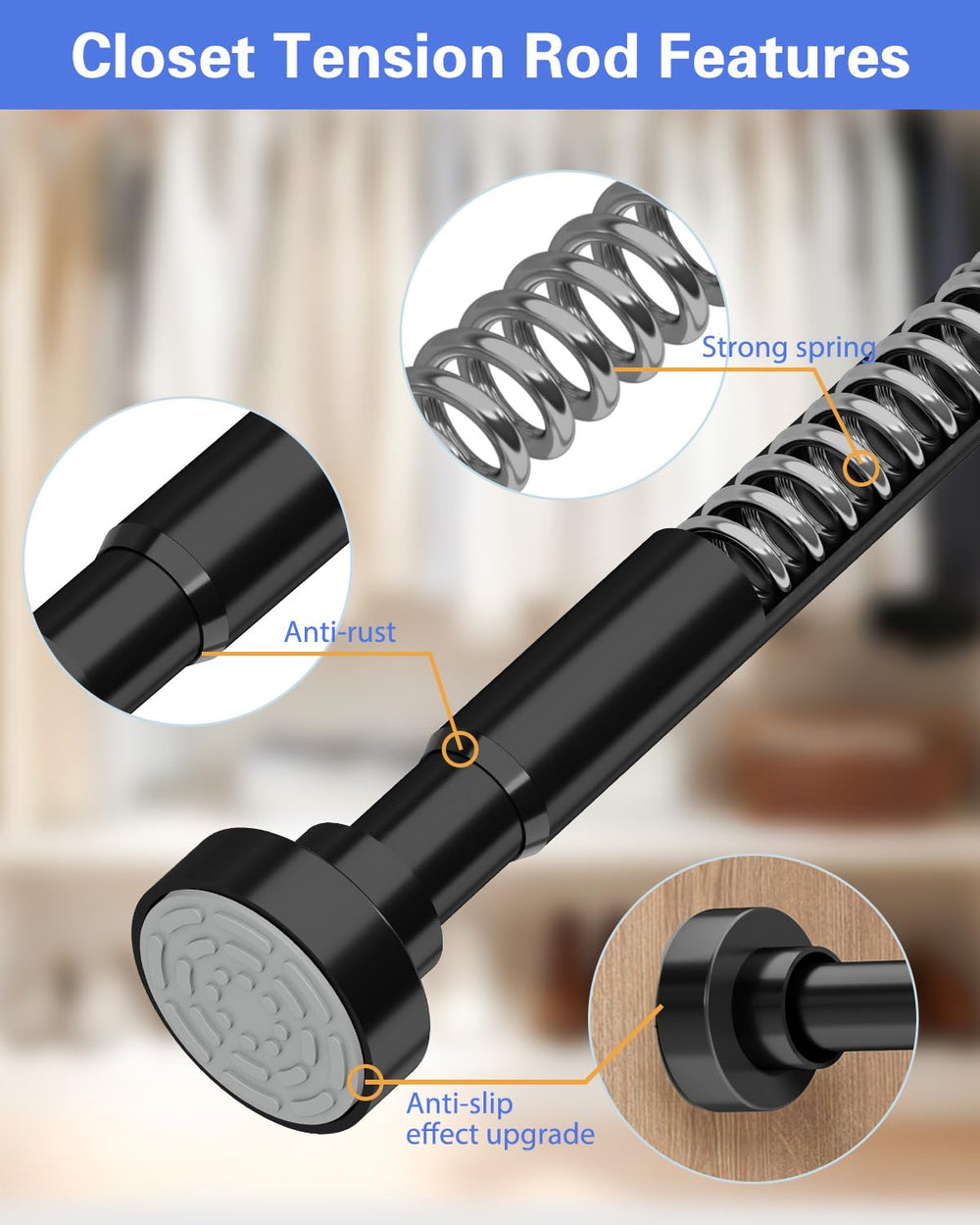 Supforce rod supporting heavy coats to show its strong 66 lb capacity benefit