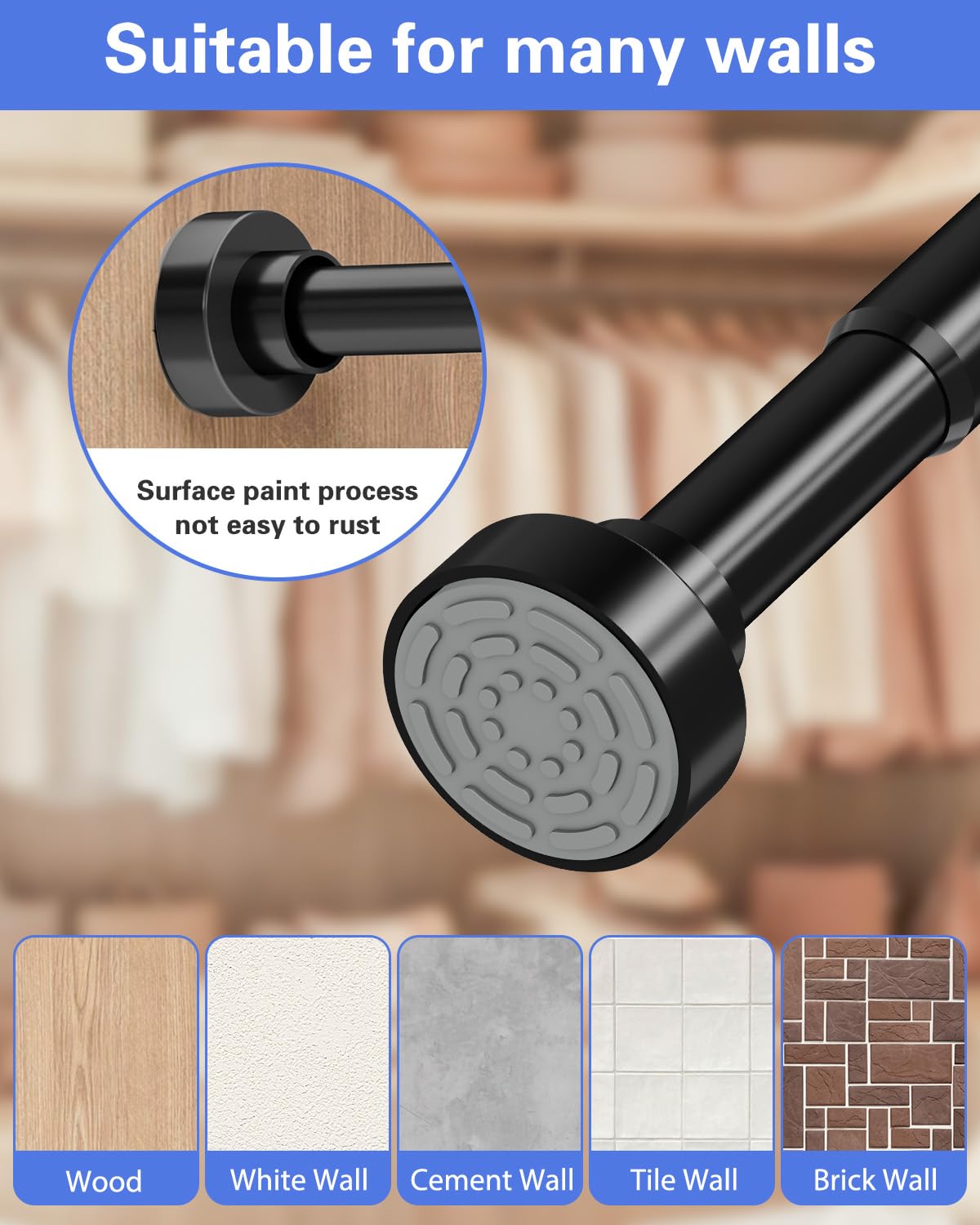 Supforce hand twisting rod to adjust length for quick tool-free installation benefit