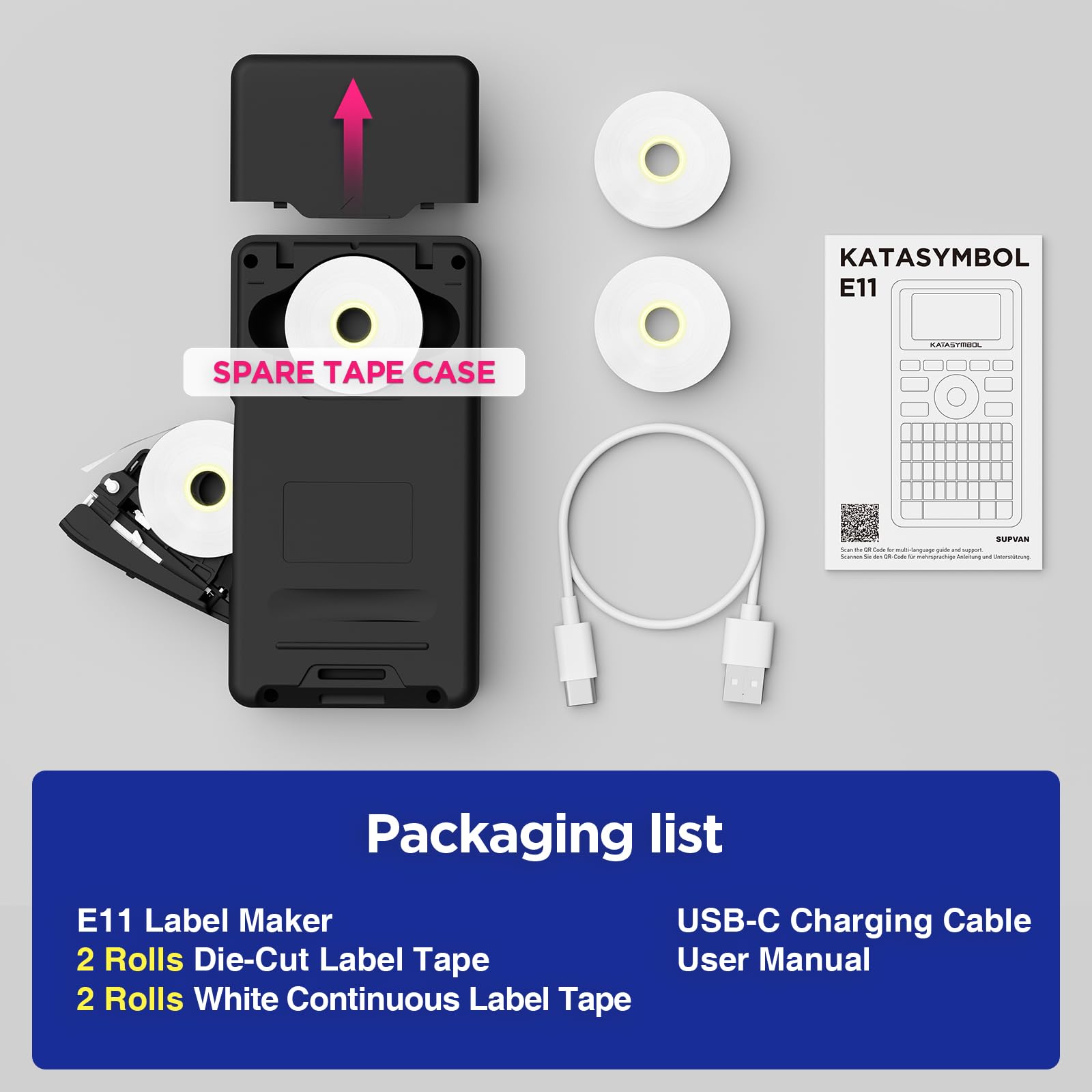SUPVAN E11 on office desk labeling folders and cables for tidy workspace organization