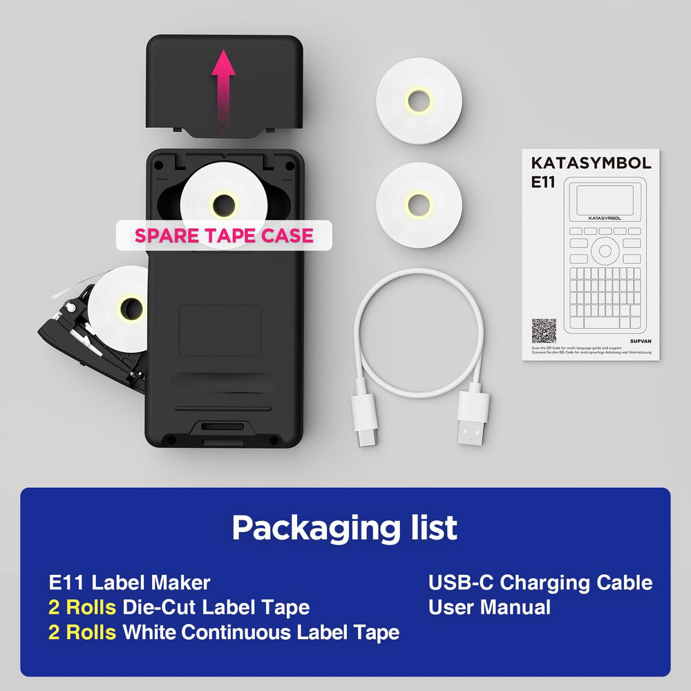 SUPVAN E11 on office desk labeling folders and cables for tidy workspace organization