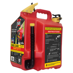 SureCan front view showing red 5-gallon can and clear labeling for visibility