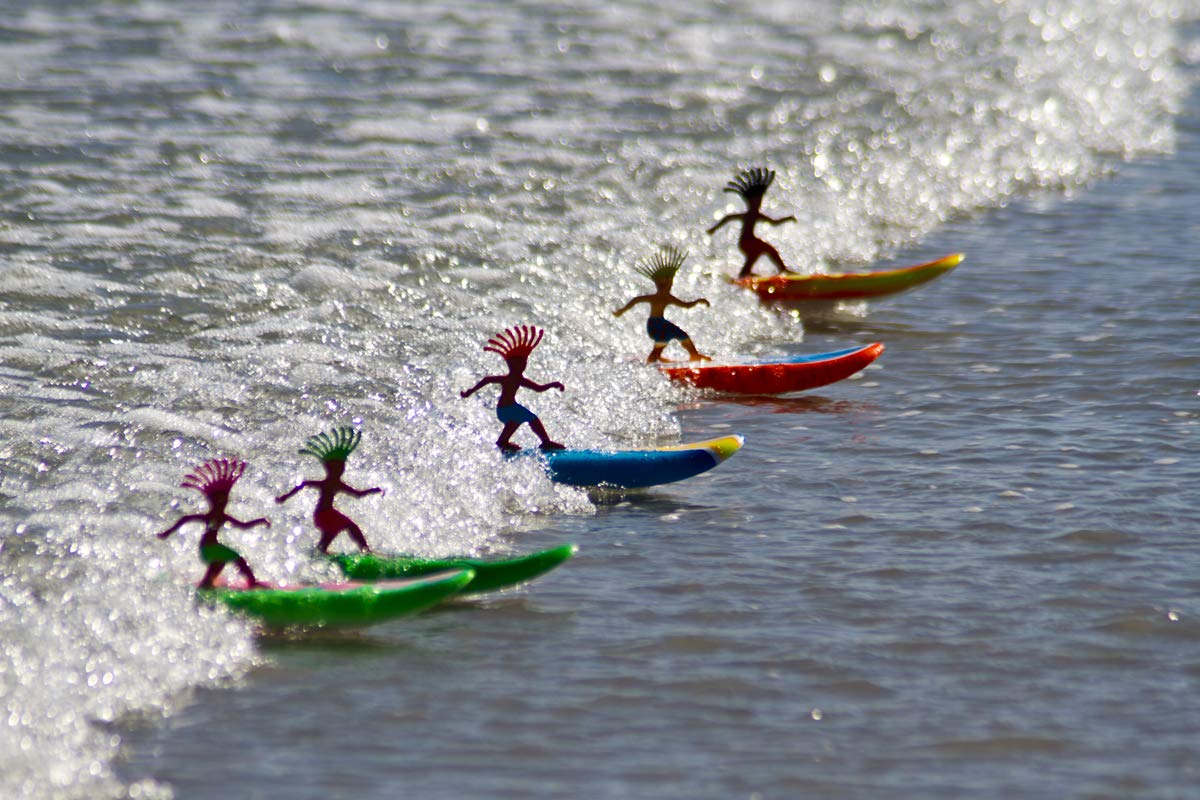 Surfer Dudes Sumatra Sam riding shore break demonstrating wave-powered motion and return