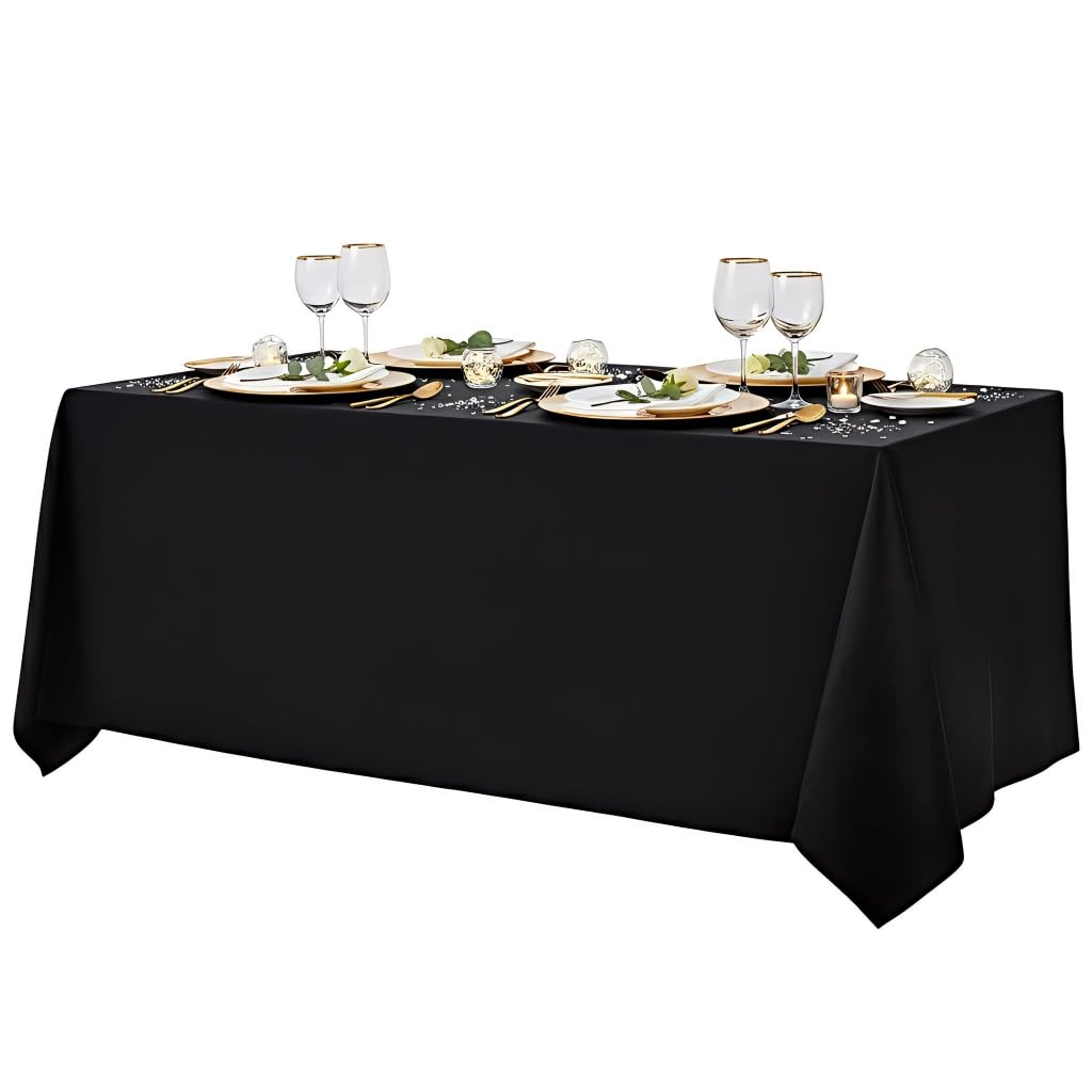 Surmente black tablecloth front flat lay showing full coverage and sleek look
