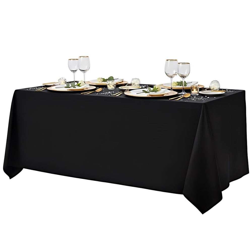 Surmente black tablecloth front flat lay showing full coverage and sleek look