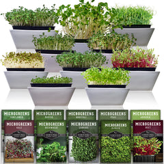 SURVIVAL GARDEN SEEDS front packaging showing ten heirloom microgreen types and benefits