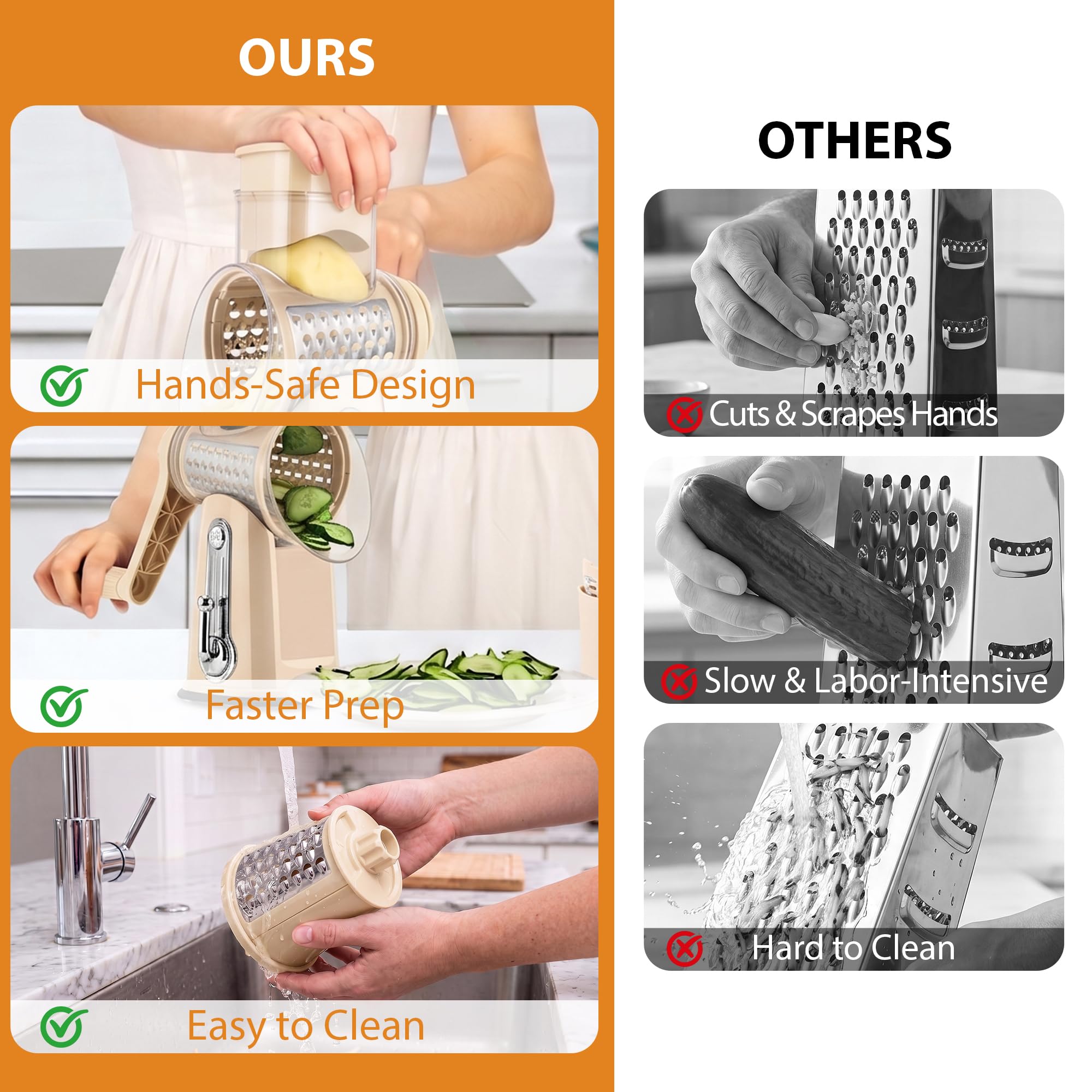 SUSTEAS five interchangeable blades displayed for versatile grating and slicing