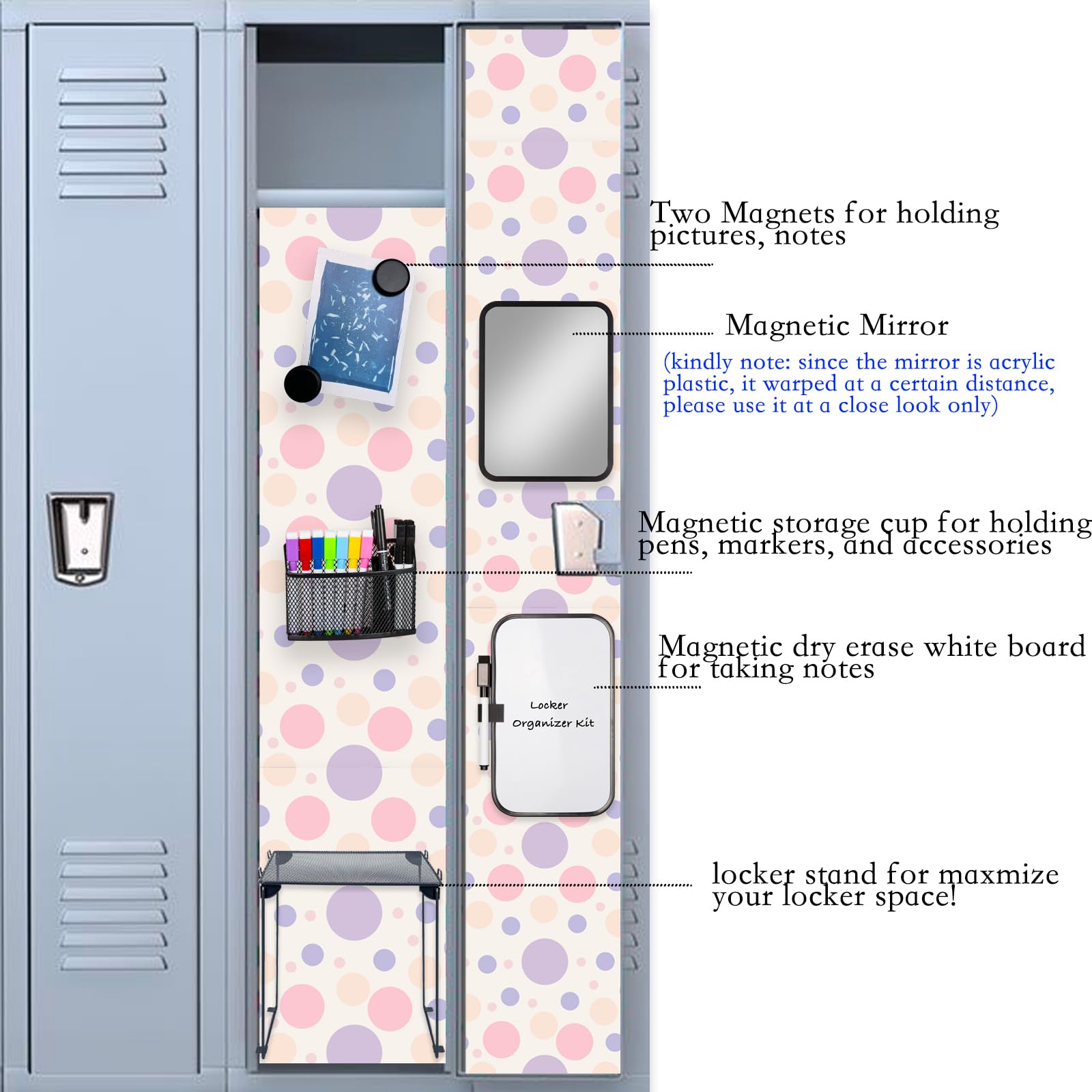 Svartur magnets securing notes to locker interior for visible reminders