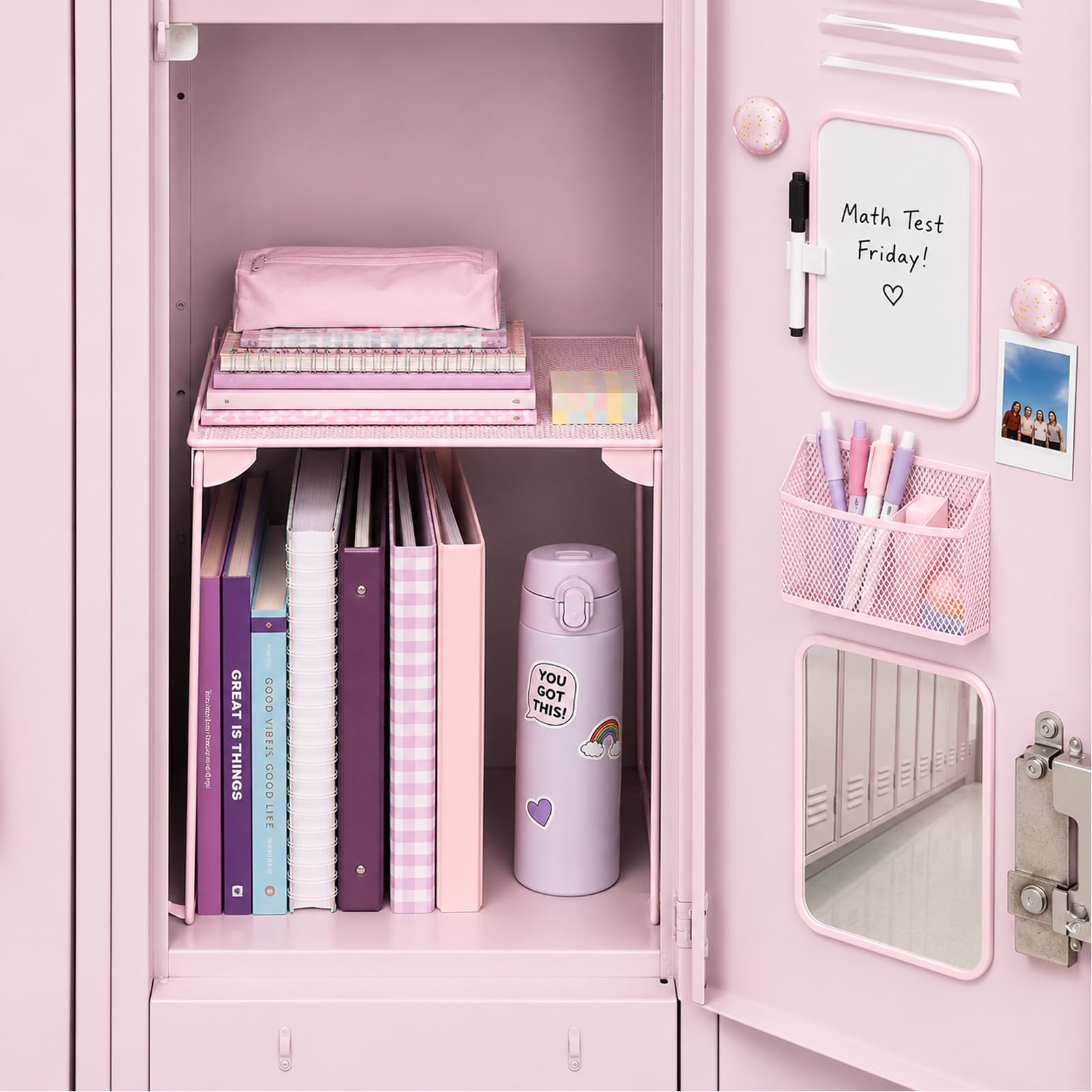 Svartur close-up of metal mesh shelf showing sturdy construction and space-saving benefit
