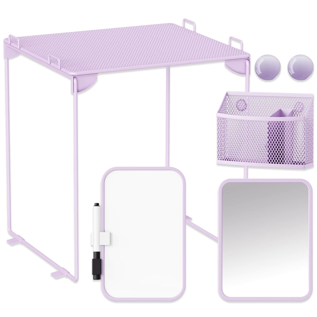 Svartur metal locker shelf front view showing extra storage and stability