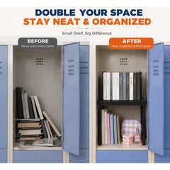 Svartur two shelves stacked inside a metal locker maximizing storage