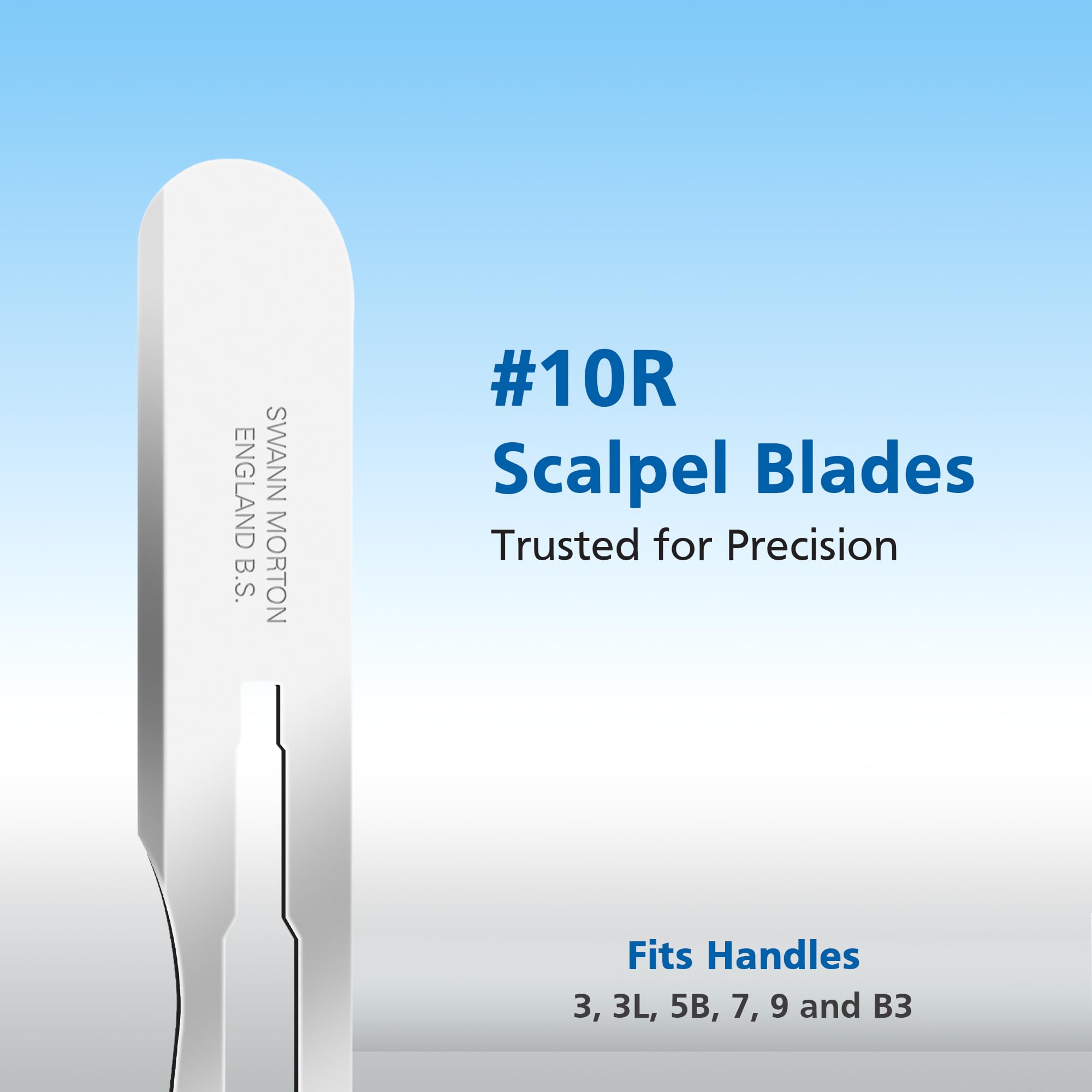Swann-Morton close-up of #10R blade edge highlighting precise cut quality