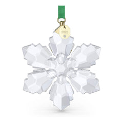 Swarovski ornament front view showing geometric snowflake and sparkle benefit