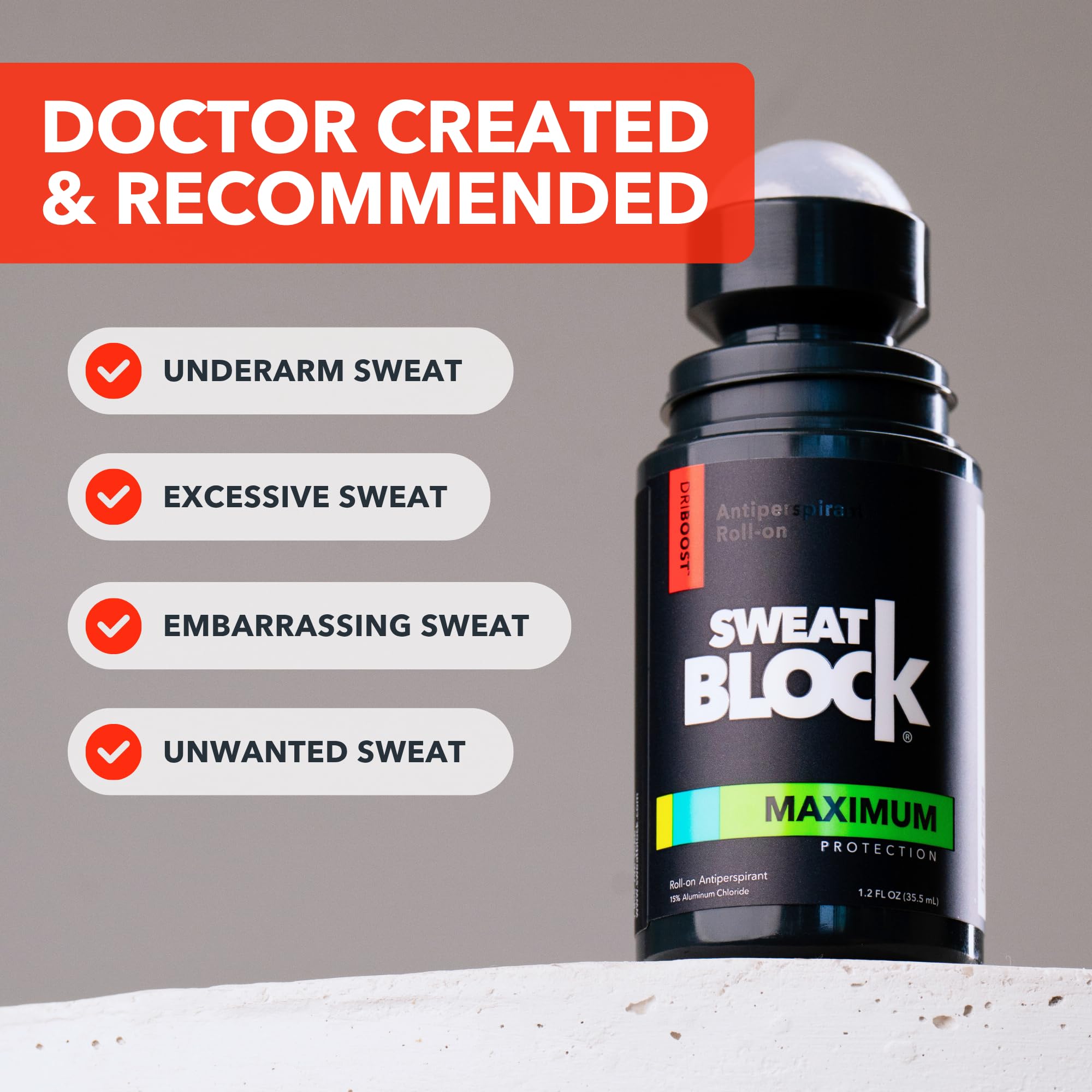 Applying SweatBlock roll-on at night to underarm for multi-day dryness