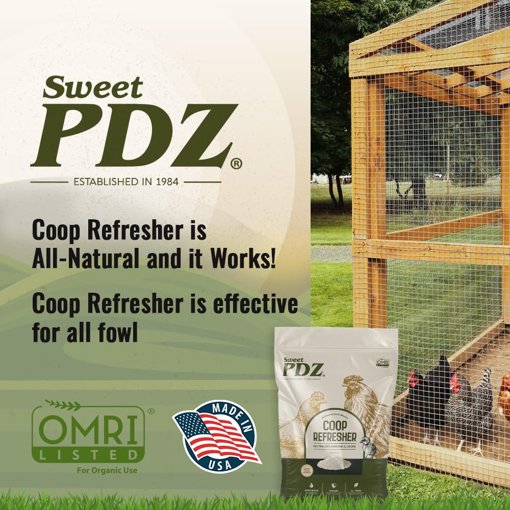 Backyard coop scene with Sweet PDZ used to maintain fresher coop environment