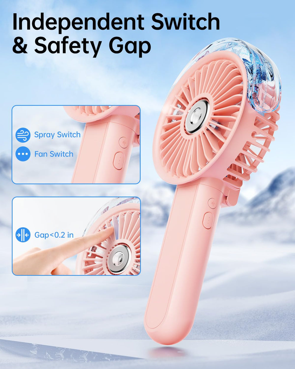 SWEETFULL standing on table demonstrating foldable angle and hands-free cooling