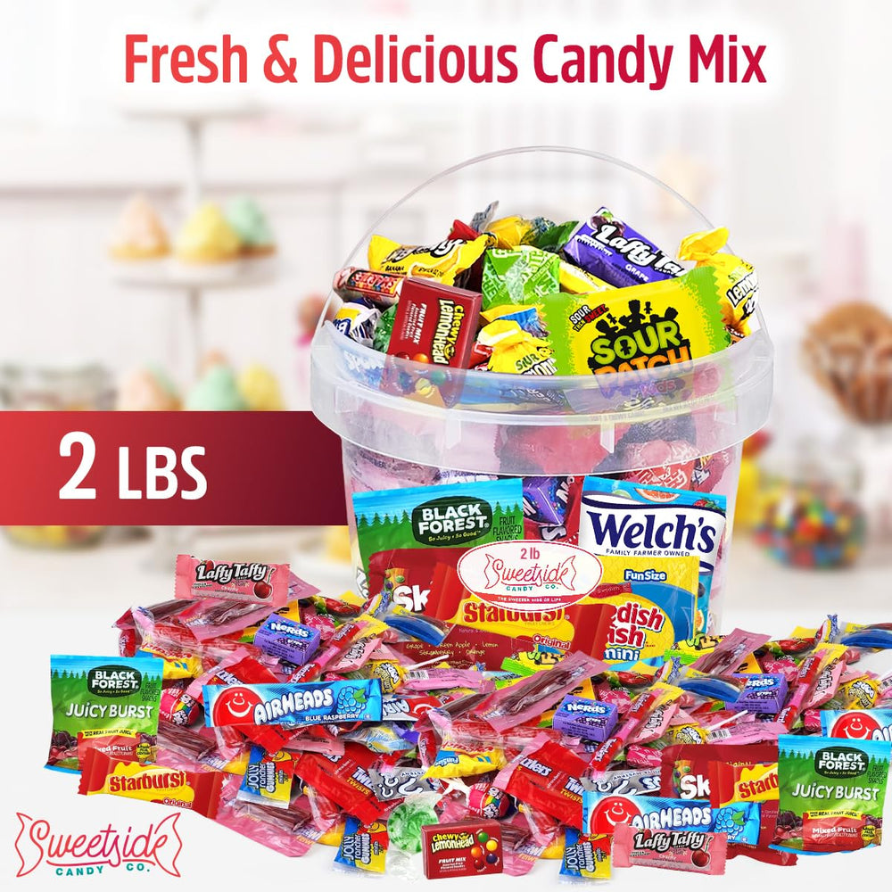 SWEETSIDE open bucket overhead view showing assorted candies ready to share