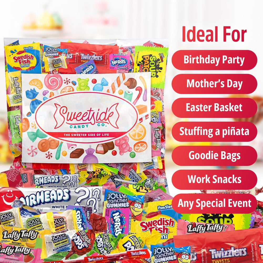 SWEETSIDE CANDY CO. party table with candy bowls highlighting festive presentation