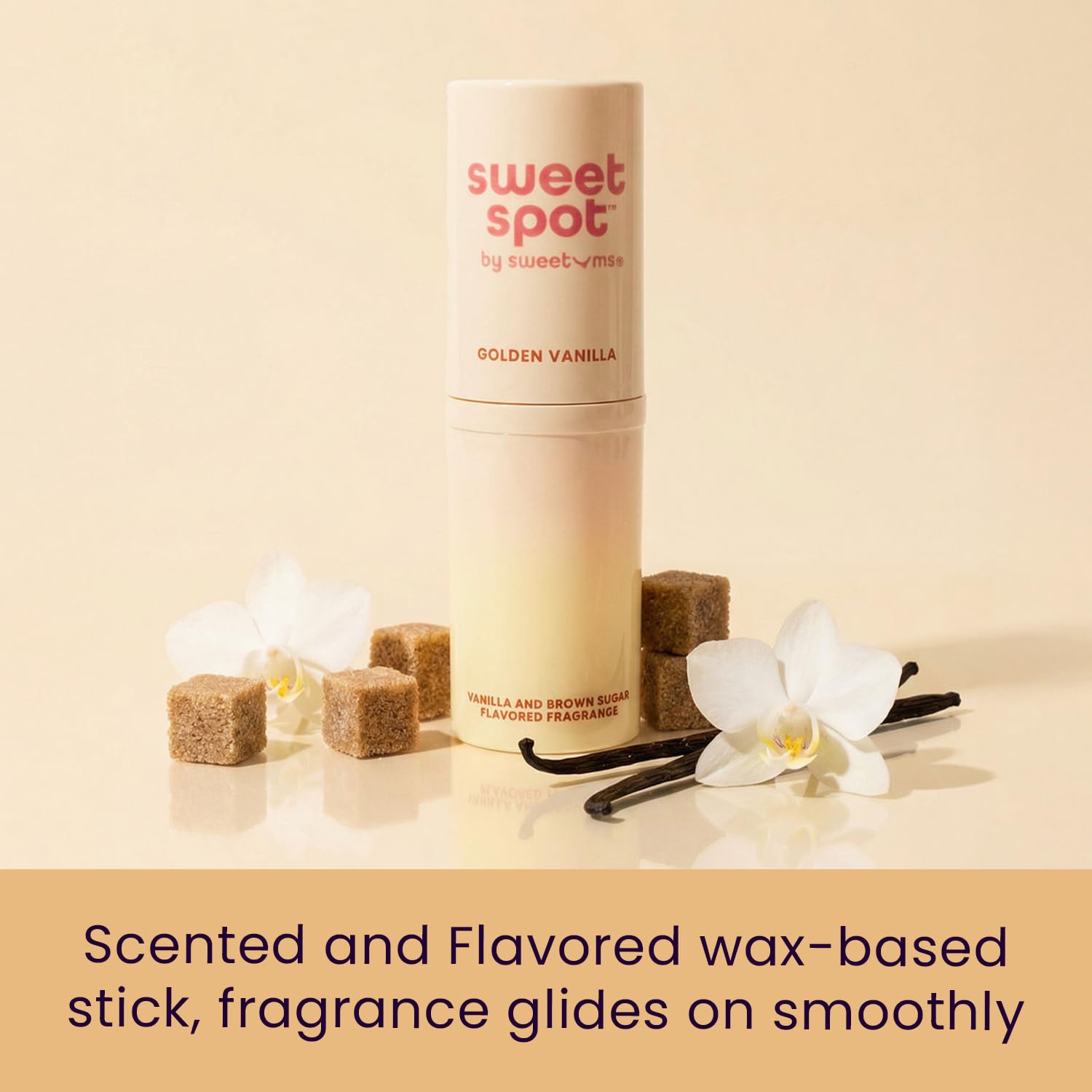 Sweetums stick application close-up demonstrating smooth, mess-free glide